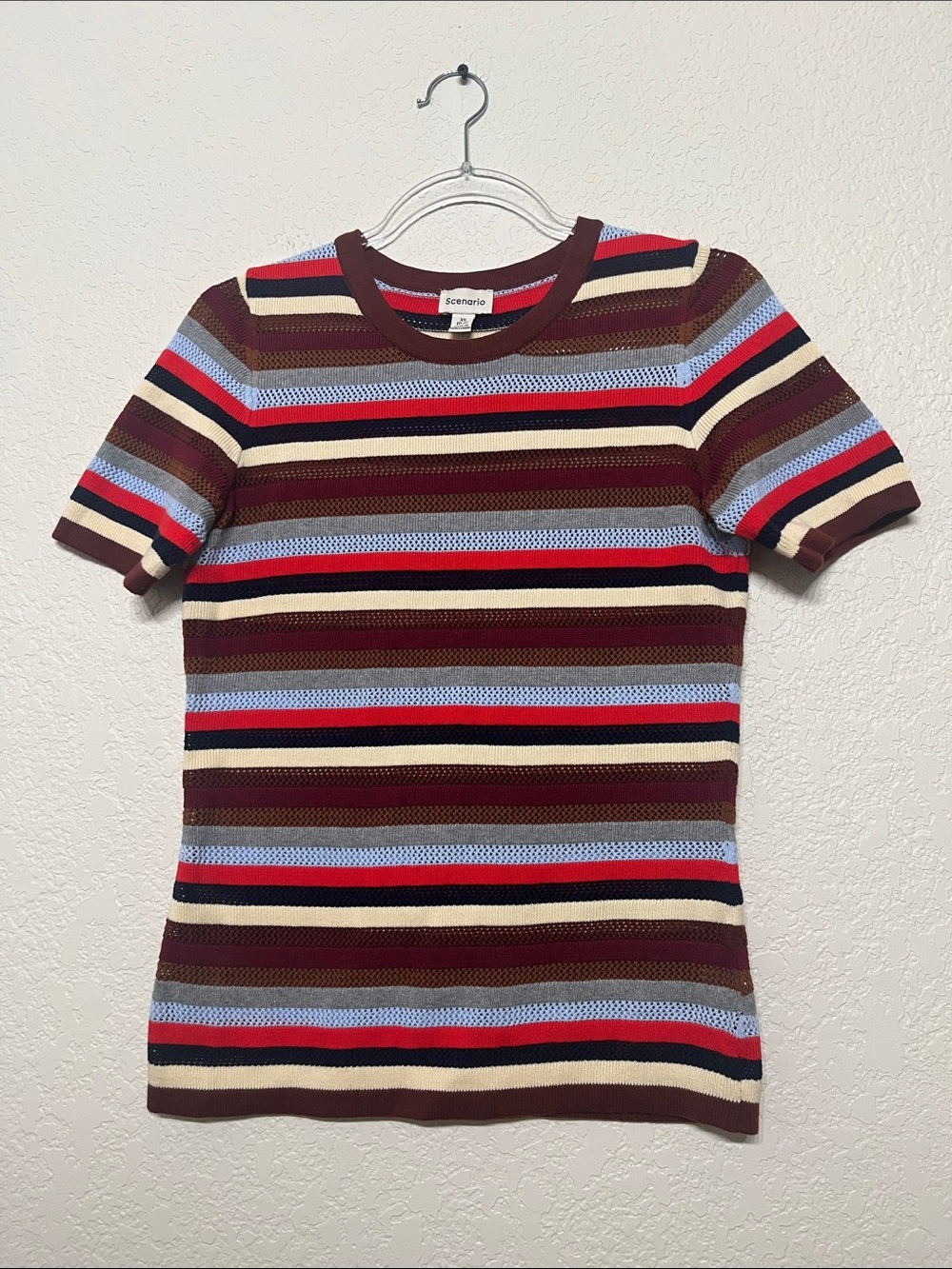Striped Women’s Short Sleeve Multi-Color Knitted Top